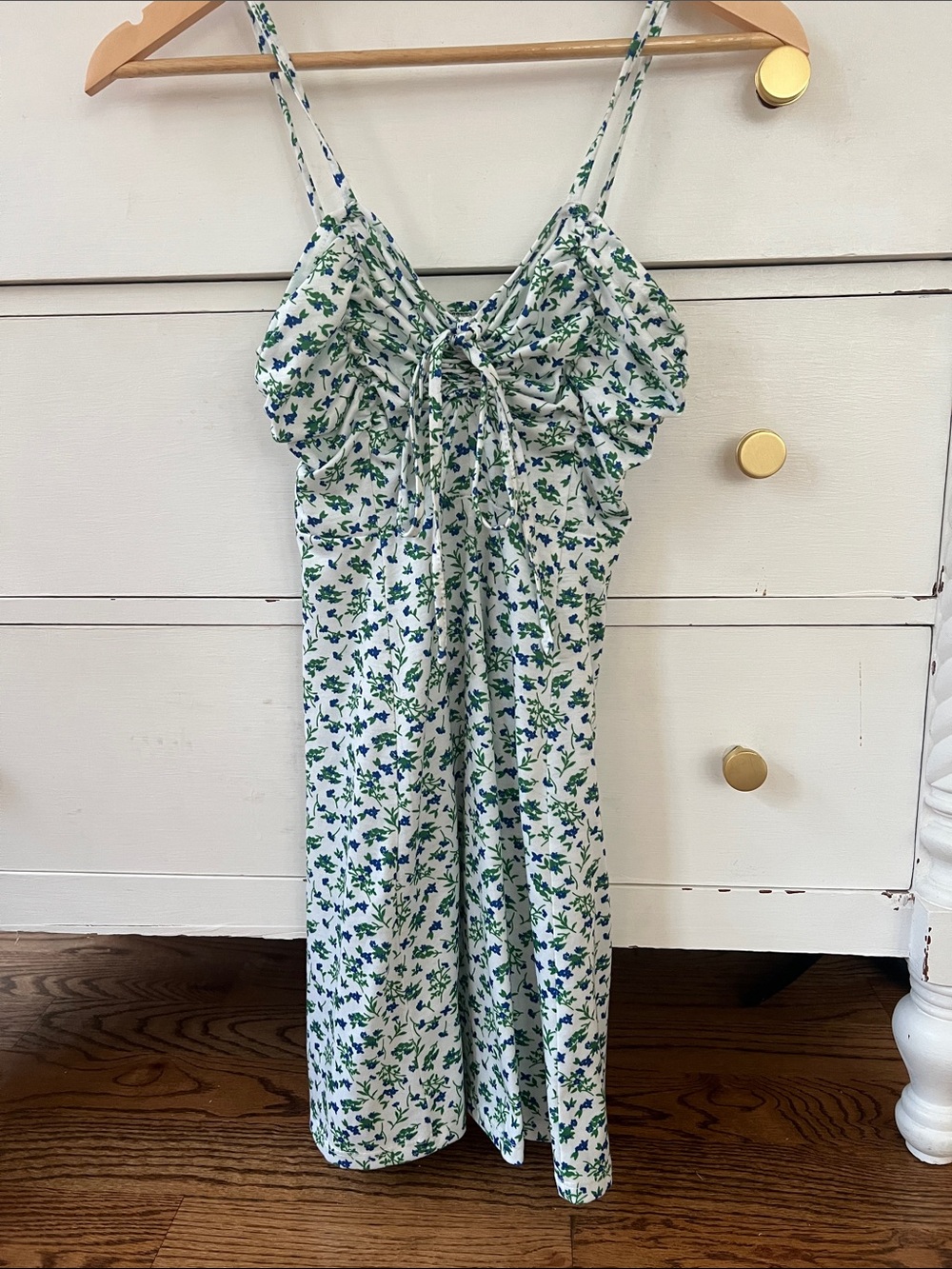 Amazon White Floral Mini Dress with Green and Blue Print